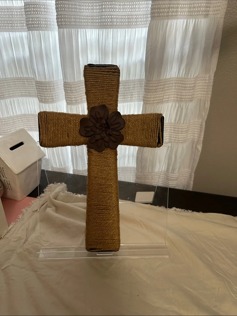 Rustic Burlap Cross and Faith Sign Home Accent - Brown NWT